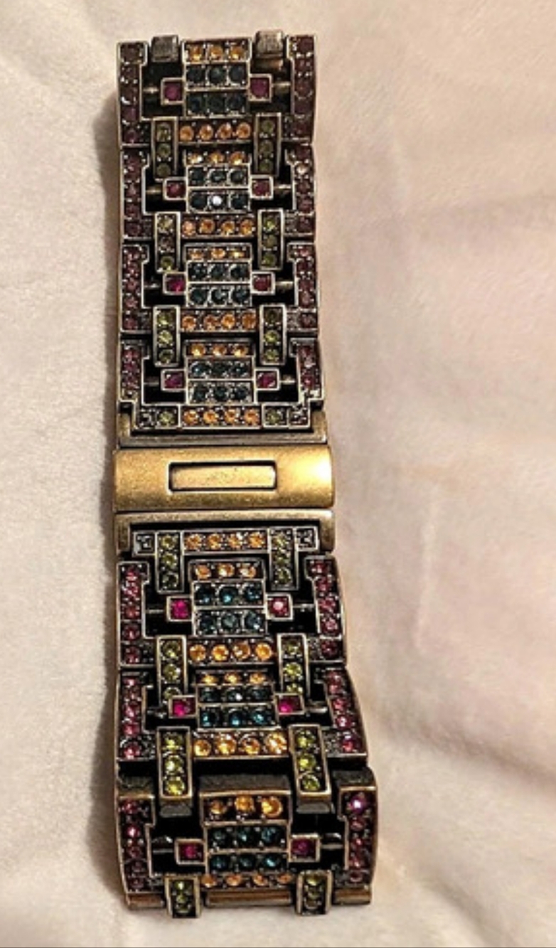 Heidi Daus Bracelet Articulated Jeweled Geometric Gold Multi Good Condition